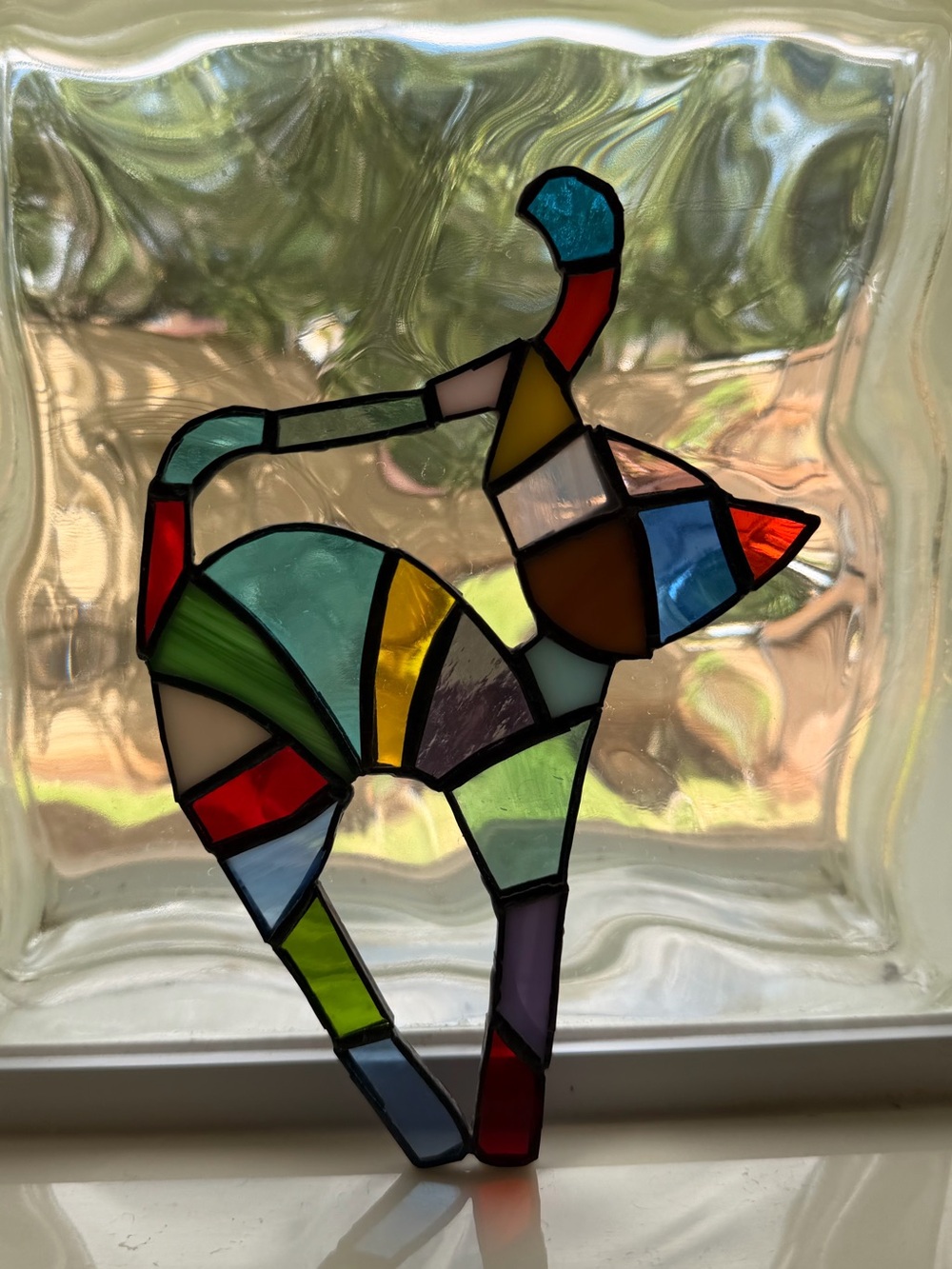 Handcrafted Multicolor Stained Glass Cat Suncatcher - Picture 2 of 2